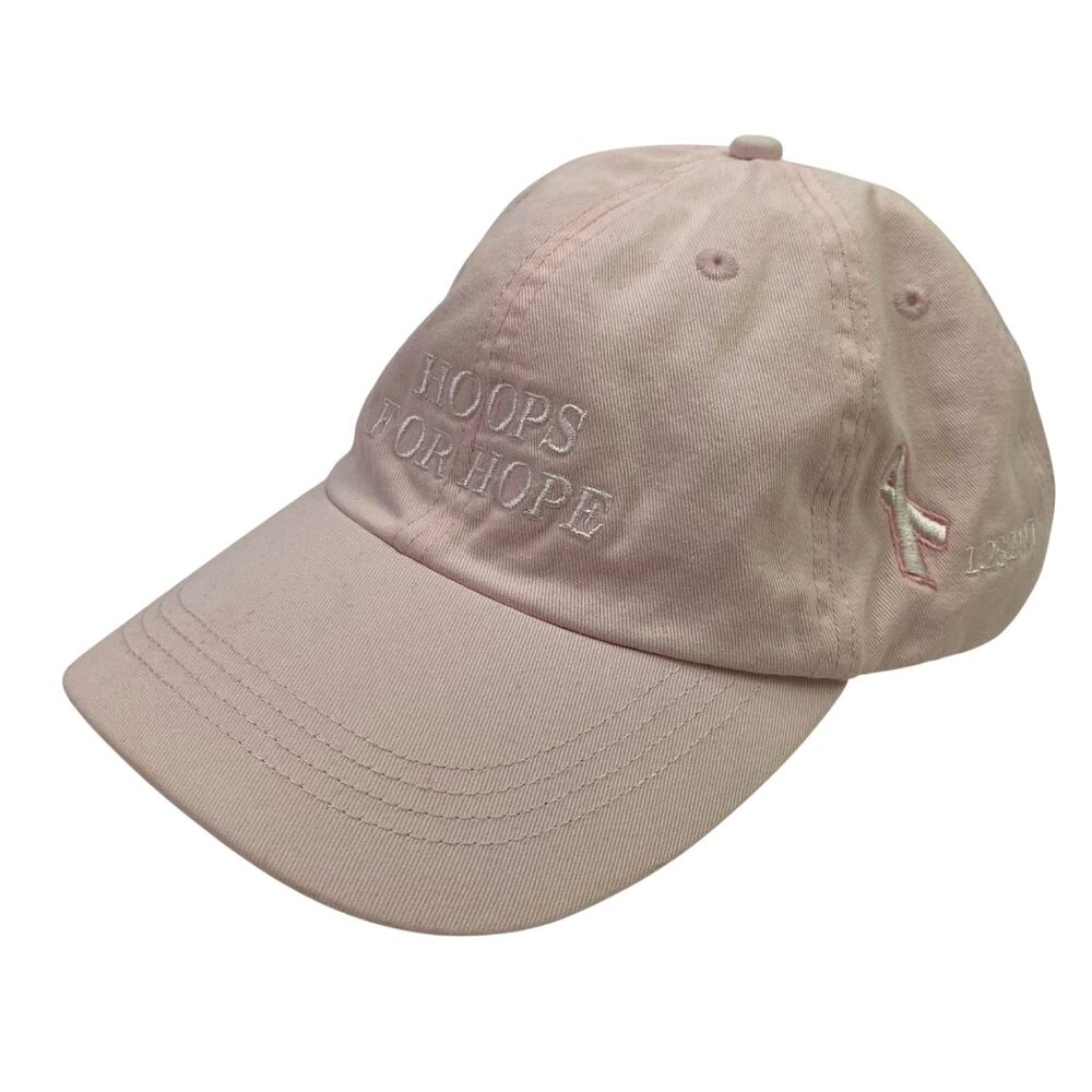 Hoops for Hope Light Pink Breast Cancer Ribbon Embroidered Hat Strapback Cap